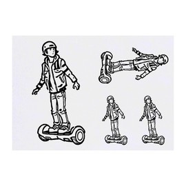 4 x 'Boy On Electric Hoverboard' Temporary Tattoos - Water Resistant, Skin-Safe, Non-Toxic Transfers, Mixed Sizes (TO00071296)