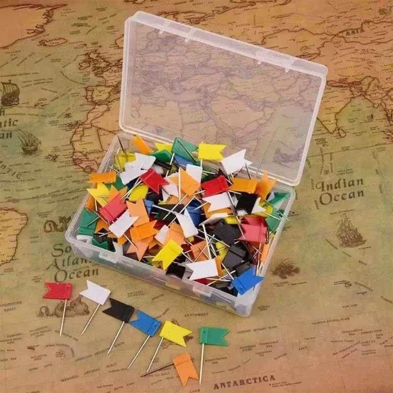 Drawing Pins 100pcs,Yellow Flag Map Push Pins,Travel Map Pins,Push Pins