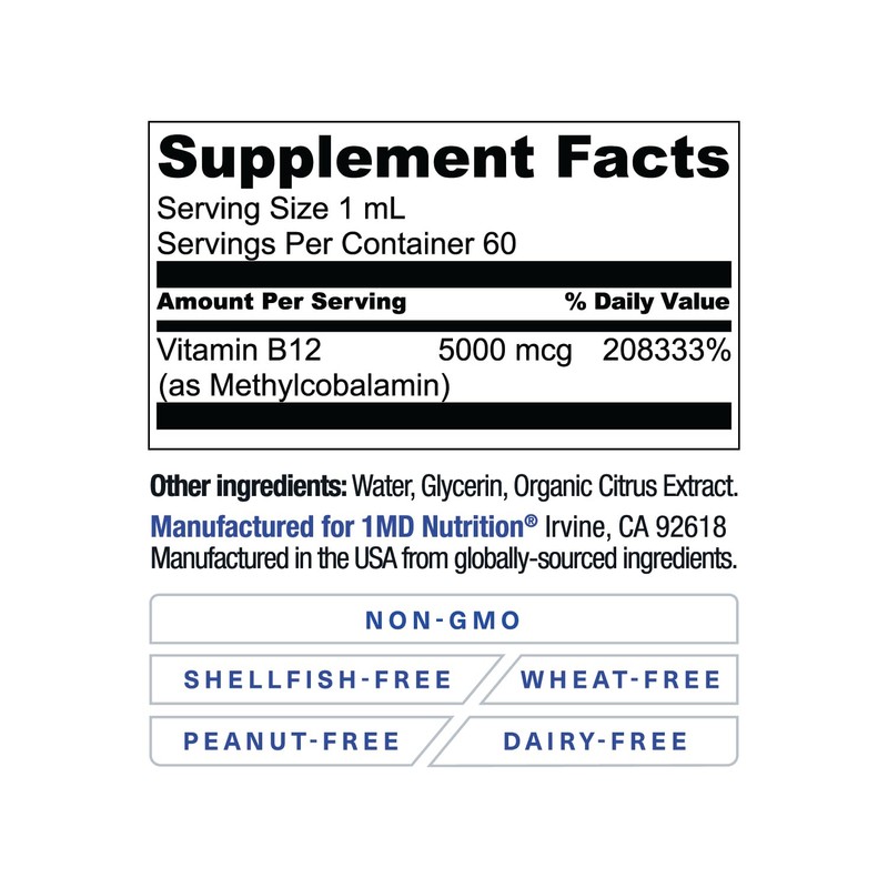 1MD Nutrition Vegan Vitamin B12 I 5000mcg Methylcobalamin Supplement |