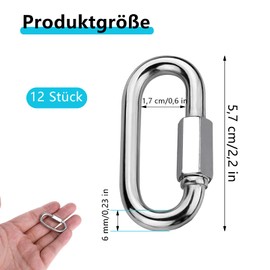 Kettenglied Kettenverbinder, 12 Stück M6 Kettenglied Ketten Verbinder, Edelstahl Schraubverbinder, Kettenglieder Schäkel, Ketten Schnellverschluss für Outdoor, Innenbereich, Camping und Wandern