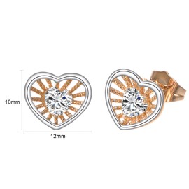 Vissen Heart Earrings Silver 925 and Gold Stud Earrings Cubic Zirconia Flat Non Pierced Earrings Hypoallergenic Delicate Jewellery, Cubic Zirconia