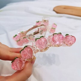 2PCS Cute Pink Hair Claw Banana Hair Clips Korean Peach Lovely Barrettes Non Slip Hair Jaw Clamps for Women Girls