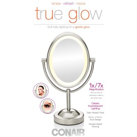 Conair Oval Shaped Double-Sided Lighted Makeup Mirror; 1x/7x , Satin Nickel