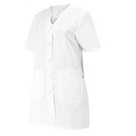 BP 1640-485-21-44n Women's Tunic, 1/2 Sleeve, V-Neck with Press Stud Band, 215.00 g/m² Fabric Blend, White, 44n