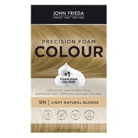 Espuma de color John Frieda, precisión | Cobertura total de canas, color antidecoloración, tono rubio claro, saturación profunda, fácil aplicación de 