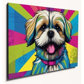 The Plum Penguin Lhasa Apso Pop Art Wooden Wall Decor Duo – A4 MDF Panels with Colourful Eclectic Print Canvas Alternative 40 x 30cm