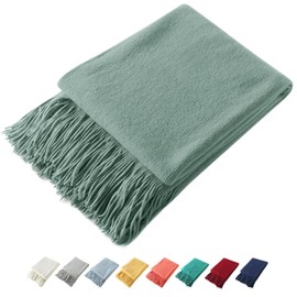 Homiest Decorative Knitted Throw Blanket with Fringe, Lightweight Blanket Acrylic Knit Blanket, Soft & Cozy Tassel Blanket for Couch Sofa Bed (Sage Green, 50 x 60 Inch)