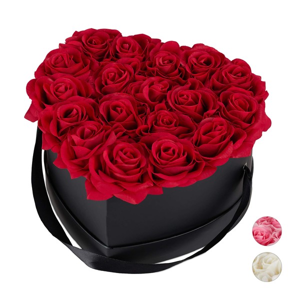 Relaxdays Rose box heart, 18 roses, flower box black, 10 years shelf life, gift idea, decorative flower box, various colours.
