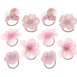 WADY Baby Girl Hair Ties with Flowers, 10 Pcs Hair Ties for Girls Cute Floral Hair Bands, Elastic Ponytail Holder No Damage Hair Accessories for Kids,Mini Boutique Elastic Hair Rubber Ribbon Hair Band