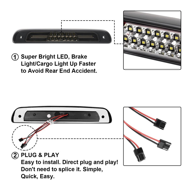 Aexploer 3rd Third Brake Lights LED Compatible with F1501994-1996 F250/F350