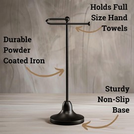 Hand Towel Holder for Bathroom Countertop - 17 Inch Tall Black Free-Standing Hand Towel Stand for Bathroom Counter - Non-Slip Base for Sink Top - Holds Full Size Handtowels, Fingertip, Washcloth