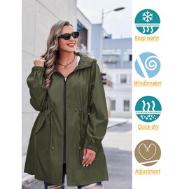 IN'VOLAND Women's Rain Jacket Plus Size Long Raincoat Lightweight Hooded Windbreaker Waterproof Jackets with Pockets