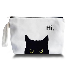 ARPTCN Black Cat Makeup Bag - Preppy Canvas Makeup Bag, Black Cat Themed Lover Gifts for Girls Women Mom, Cosmetic Travel Bags for Women