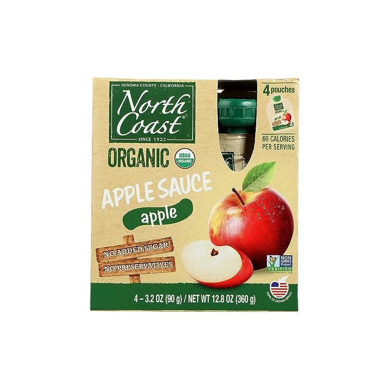 North Coast Organic Apple Sauce In Pouch, 4 Packs, Non