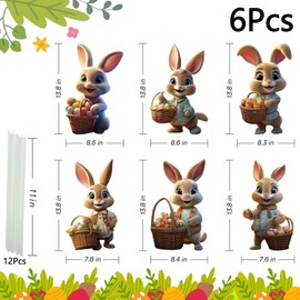 ILMFMY Easter Decoration for Outdoor, Garden Decoration, Easter Bunny, Easter Egg Stakes, Easter Bunny Garden Stake, Weatherproof for Garden, Lawn, Yard Decoration, Spring Decoration (36 x 22 cm, 6