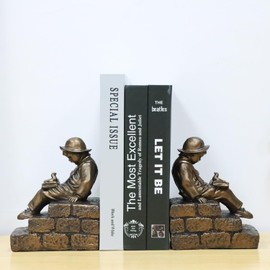 Iemegumi Book Ends for Heavy Books - Decorative Vintage Bookends for Shelves - Rustic Resin Book Stopper Holder for Modern Office Home Desk Coffee Table Bookshelf Decor