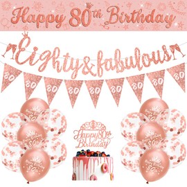 Womens 80th Birthday Decorations Rose Gold 80th Rose Gold Birthday Decorations Women Happy 80th Birthday Decorations by RichMoho