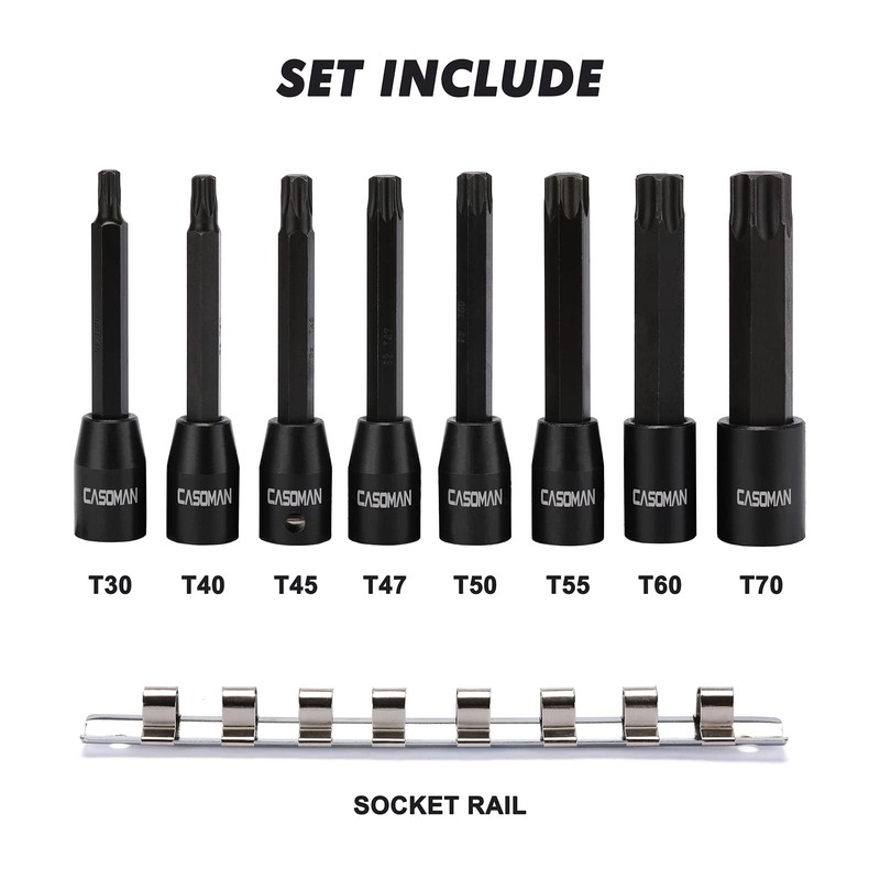 CASOMAN 8 Piece 3/8” Drive Extra Long Torx Star Bit