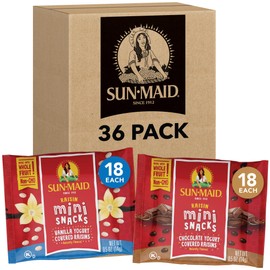 Sun-Maid Vanilla & Chocolate Covered Raisins Mini Snacks Variety Pack - 0.5oz Bags - Pack of 36, 18 Packs per Flavor