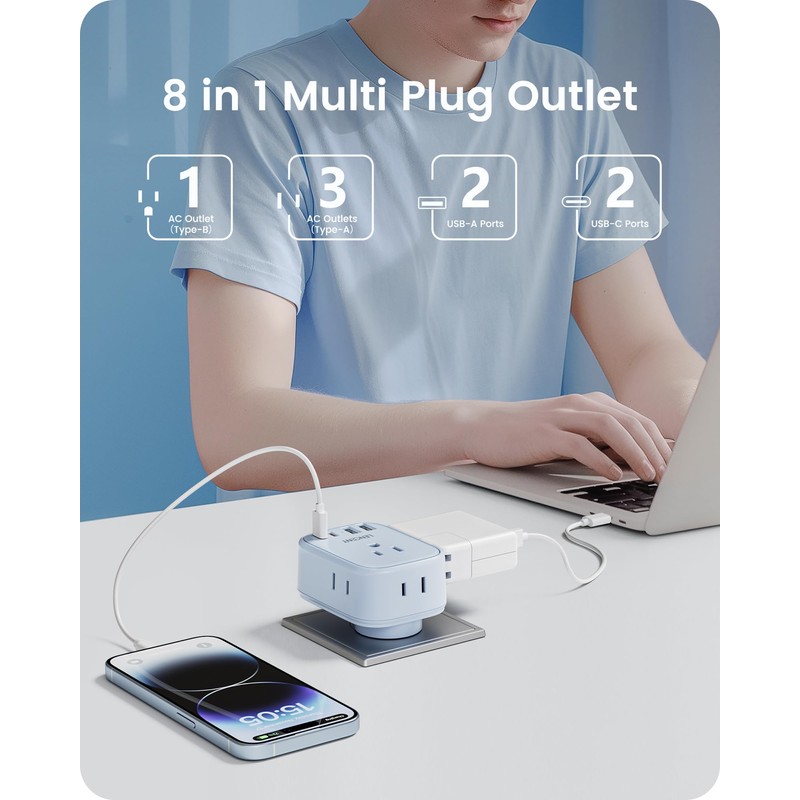 LENCENT Multi Plug Outlet Extender with USB C, 4 AC