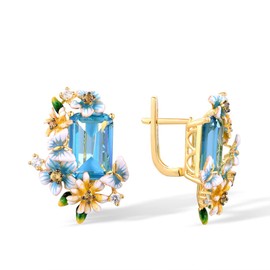 Santuzza 925 Sterling Silver Daisy Butterfly Earrings Blue Glass Enamel Flower Dangle Earrings for Women