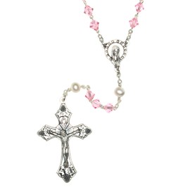Light Rose Pink Austrian Crystal Catholic Prayer Rosary - Includes rosary pouch and "How to Pray the Rosary" pamphlet - Communion, Reconciliation, RCIA, Christmas, Easter, Mom, more