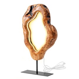 LAPTAIN LED Wood Table Lamp, Irregular Bedside Lamp with Dimmable, Creative Home Decor Table Lamp, Bedside Night Light for Bedroom, Living Room, Large