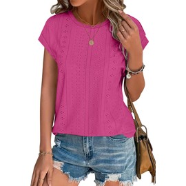 XIEERDUO Tops for Women Trendy Summer Womens Shirts Dressy Casual Short Sleeve Hot Pink Tops for Women Dressy L