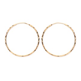 9ct Gold on Silver Diamond Cut Sleeper Hoop Earrings - 30mm