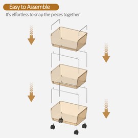 FOLLOWIN 3-Tier Rolling Utility Cart,Plastic Storage Cart with Wheels,Movable Storage Cart Organizer for Living Room,Kitchen,Bathroom,Pantry,Nursery,Amber