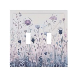 Nijuodnijir Decorative Switch Plates Watercolour Plants Flowers Purple Dandelion 2 Gang Double Toggle Outlet Light Switch Cover Wall Plate Electrical Faceplate For Bed Room Living Room Decor