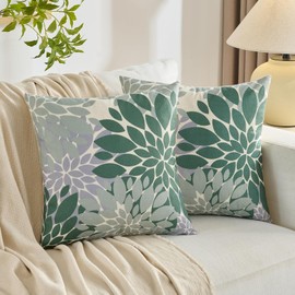 Cushion Cover Green and Grey Cushion 50 x 50 cm Outdoor Decorative Cushion Covers Modern Sofa Cushion Abstract Flower Decorative Cushion Linen Cushion Cover Set of 2 for Home Decor