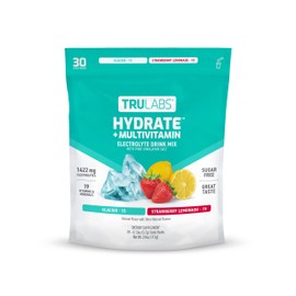 TRULABS Hydrate + Multivitamin 30ct - 2 Flavors - Glacier & Strawberry Lemonade. Sugar Free Electrolytes Hydration Packets. Each Serving Contains 1422 mg of Electrolytes &19 Vitamins & Minerals.