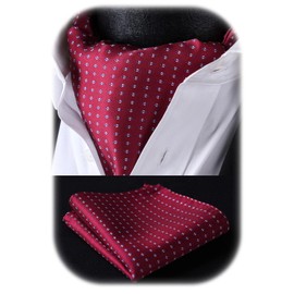 HISDERN Red Cravats for Men Wedding Polka Dot Ascot and Handkerchief Classic Business Cravat Tie & Pocket Square Set