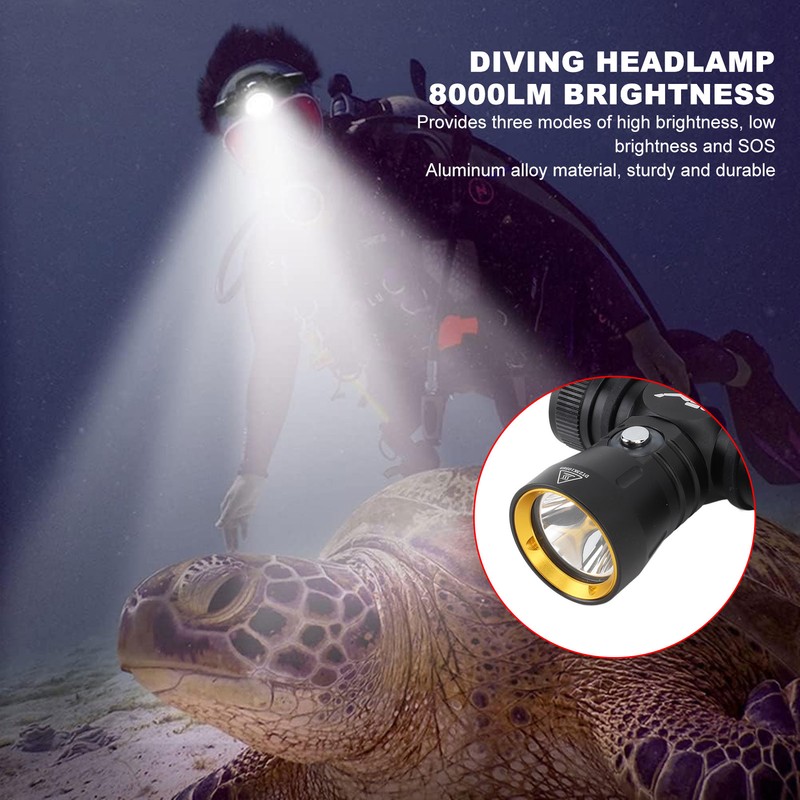 Diving Headlamp 8000LM 3 Lighting Modes 100m Waterproof Aluminum Alloy