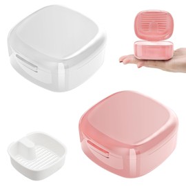 Braces Box, Pack of 2, Denture Box, Denture Box, Denture Box, Denture Box, Braces Box with Sieve, Suitable for Braces, Dentures (White/Pink)