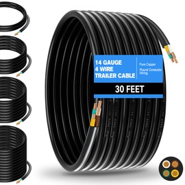 Gubrdfrsod 14 Gauge 30 FT 4 Way Trailer Wire Extension Cable Heavy Duty 4 Wire Trailer Wiring Harness Pure Copper Insulated Stranded 4 Way Trailer Cable 14AWG Round 4 Color Coded Conductor Wiring
