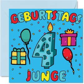 4th Birthday Card Boy - Birthday Boy 4 - Birthday Cards Children 4 Year Boys Son Nephew Niece Grandson Brother 145mm Four Fourth Birthday Greeting Cards