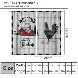 Djaby Rooster Curtains, Vintage Rustic Farmhouse Wooden Barn Door Window Curtains for Bedroom Living Room Kitchen 42" W X 45" L(30% Blackout)