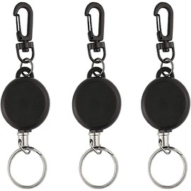 TBDBNR Reel Key Chain (Set of 3/Black/ABS) with Carabiner, Reel Strap Accessories, Telescopic, Anti-Lost, Key Chain, Fishing Button, Webbing Buckle, For Outdoor Use