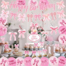 Pink Bow Party Decorations, Coquette Birthday Party Decortions, Girl Bow Party Supplies for Baby Shower Bridal Shower Bachelorette Party Decor