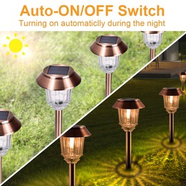 XMCOSY+ Solar Lights Outside Waterproof - 4 Pack Auto On/Off 10-40 LM Dimmable Outdoor Solar Lights for Yard Garden Pathway Driveway Walkway (Warm White)