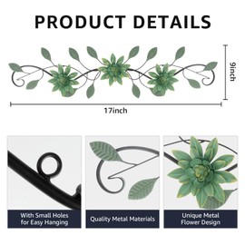 KHJCXS Metal Wall Art Modern Minimalist Metal Flowers Wall Decor Horizontal Wall Art Iron Artwork,for Over Door,Bedroom,Living Room,Kitchen,Office Scroll Wall Decor(Green)