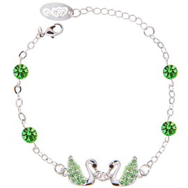Matashi Rhodium Plated Bracelet for Women Girlfriend Mom Designed with Loving Swans Design with Lobster Clasp and Olive Green Crystals Gift for Christmas Birthday Valentine's Day Wedding Anniversary