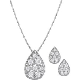 Unique Designs 1/2 Ct Round Diamond Cluster Pendant & Stud Earrings Set for Women in Silver
