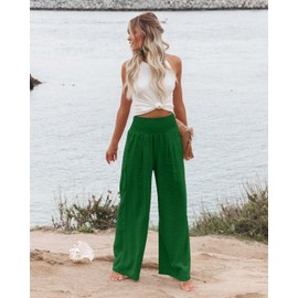 Angerella Womens High Waisted Casual Palazzo Pants Trendy Cozy Solid Color Wide Leg Long Pant Trousers Green 3XL