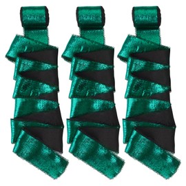 FASHEWELRY - Cinta de gasa de seda verde de Navidad de 15 yardas, 1.5 pulgadas, cinta de seda dorada brillante, borde deshilachado, cinta de purpurina para envolver regalos, flores y decoración de