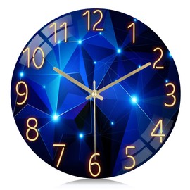 Lafocuse 12 Inch Silent Non Ticking Glass Blue Wall Clock for Living Room Decor, Kitchen Wall Clocks Battery Operated Decorative for Bedroom Office