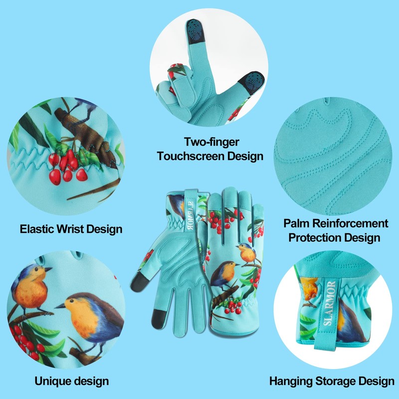 SLARMOR Leather-Gardening-Gloves for Women - Thorn-Proof Work-Gloves with Touch Screen