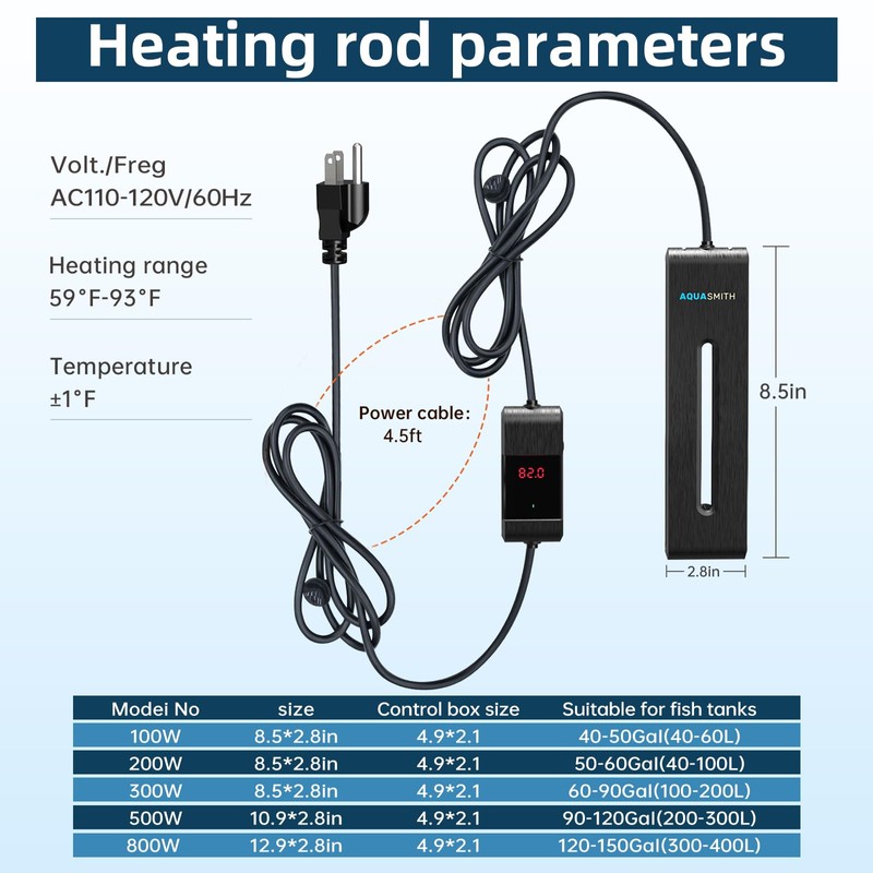 AQUASMITH Aquarium Heater,200W Fish Tank Heater,Suitable for 50-60 Gallon Fish
